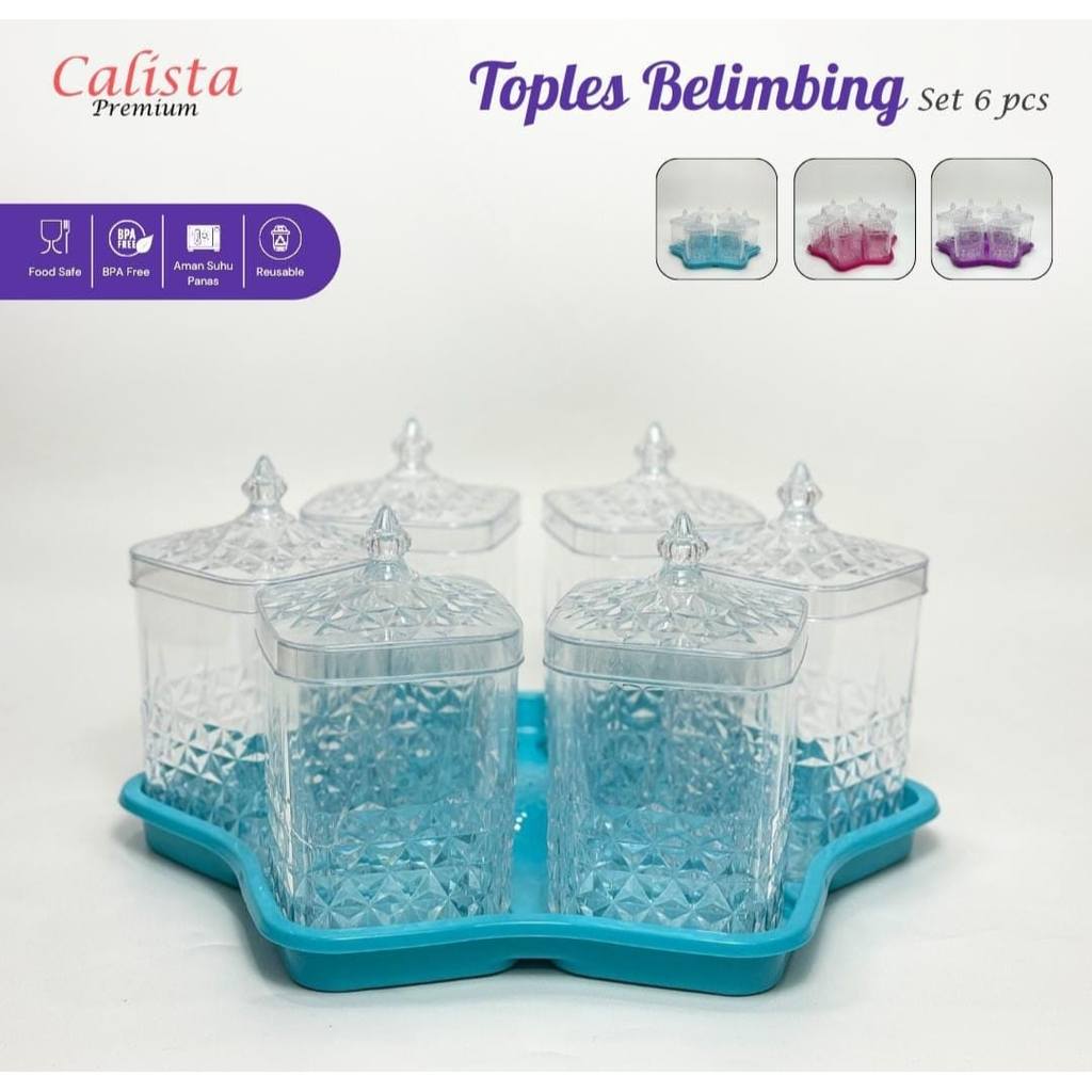 Calista Toples Kristal 6 Set Motif Bunga Belimbing / Toples Kue / 6 Toples 1 nampan