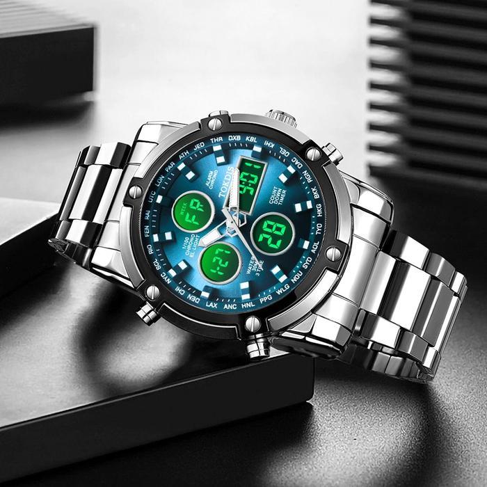 Tokdis Jam Tangan Pria 2576 Double Time Rantai Stainless Steel Water Resistant 3 ATM Kaca Watches - 