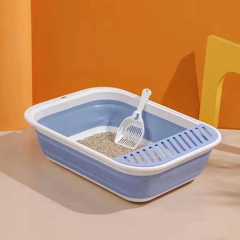 Portable Cat Bedpans Foldable Cat Toilet Large Capacity -closed Pet Cat Litter Box