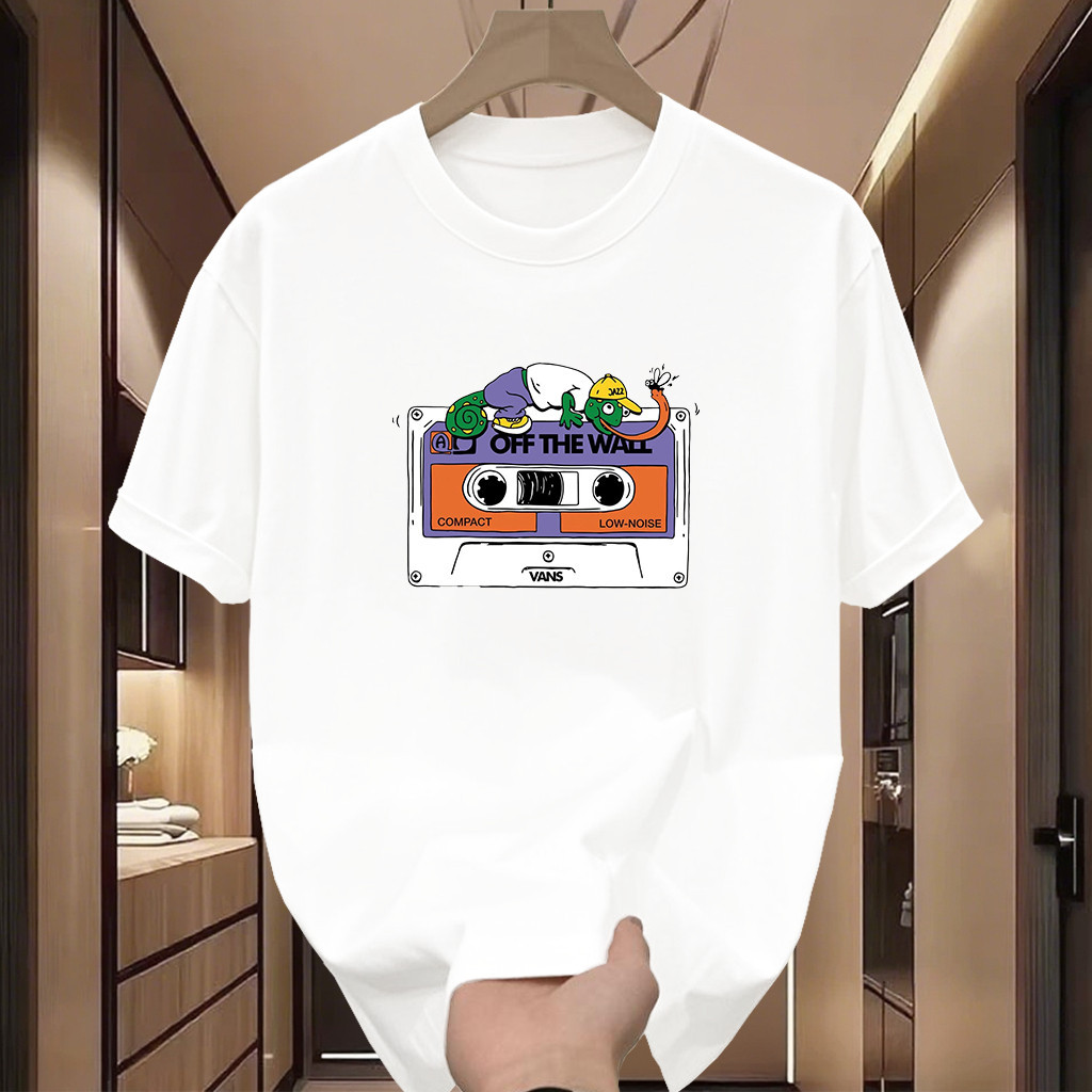 kaos pria keren Kaos Pendek Unisex 100% Katun Motif Kaset Pita OFF THE WALL Lembut, Adem, Anti Kusut