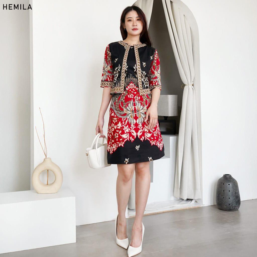 Evercloth Hemila Dress Batik Wanita Dress Blazer Batik Wanita Terusan Batik Couple Blazer 3/4 Luaran