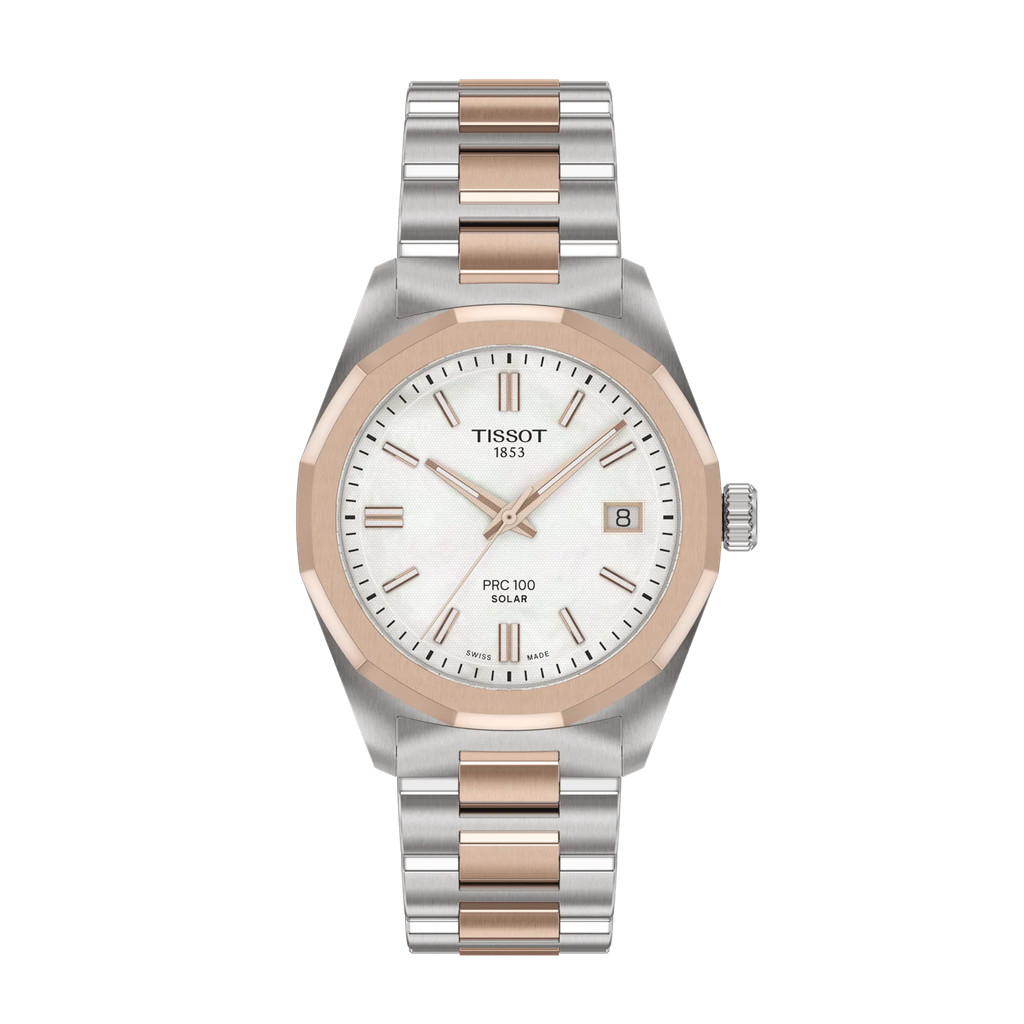 Tissot PRC 100 Solar 34mm Rose Gold Jam Tangan Wanita T1518222211100