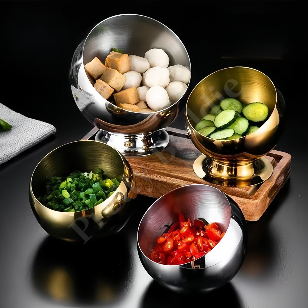 Mangkuk Prasmanan Korea Stainless Steel Tebal/Mangkuk Sup Emas Dan Perak Korea / Mangkuk Bumbu Bulat