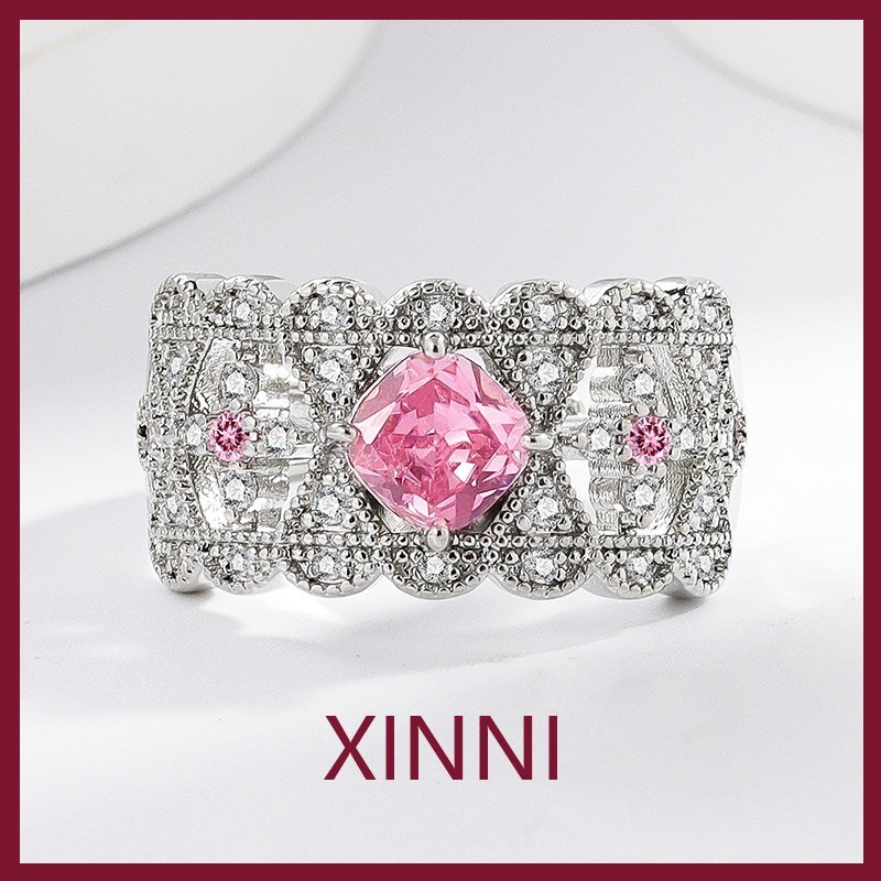 XINNI Cincin Batu Permata Berwarna Pink S92 Penjualan Panas untuk Wanita Zircon Cincin Terbuka yang 