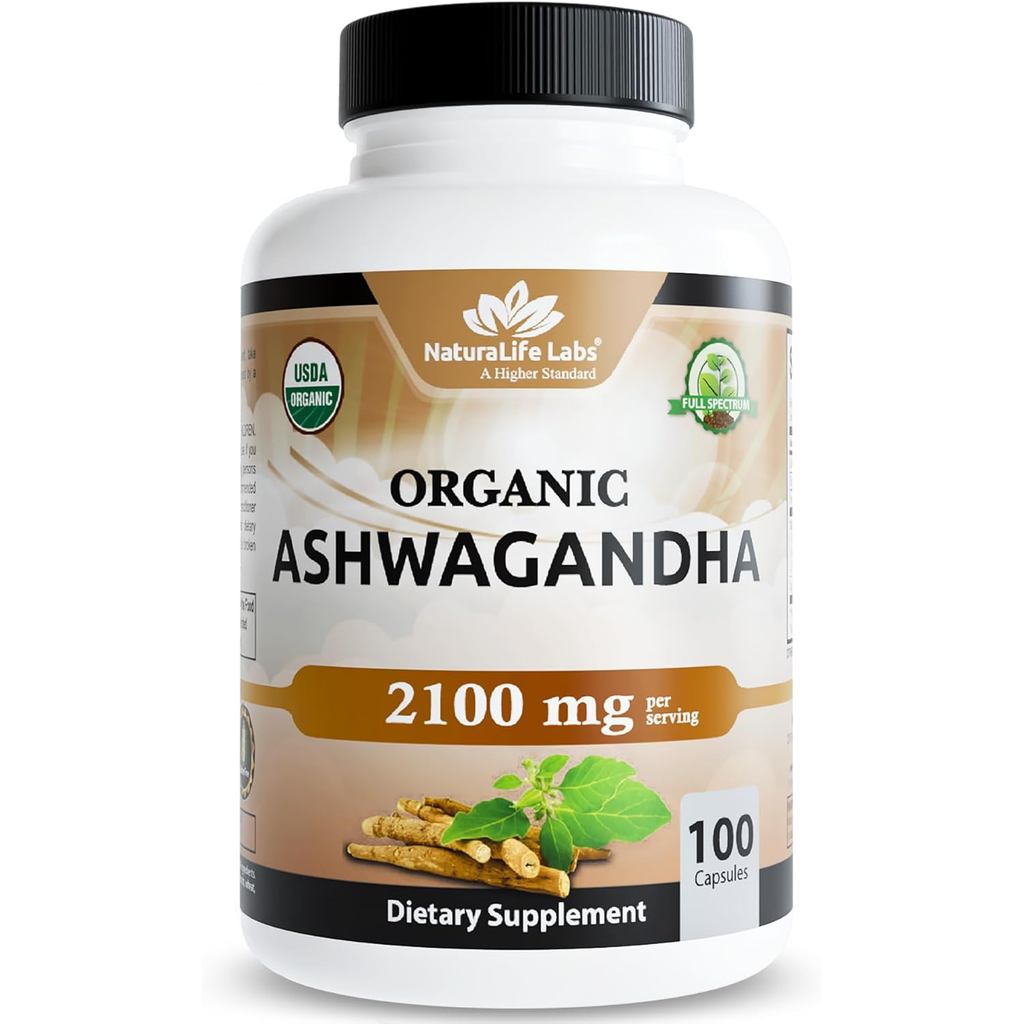 NaturaLifeLabsOrganicAshwagandha2100mgperServing–RootPowder&Extract–100Capsules–Vegan,Non-GMO,Gluten