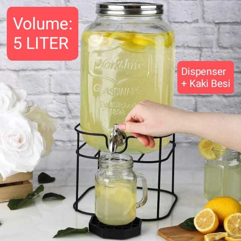 DISPENSER KACA Kran 5L/ Dispenser Kaca + Dudukan/ Glass Water Jug/ Water Tank