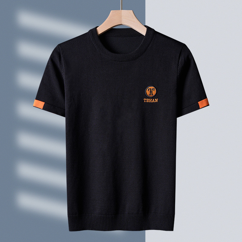 Sweater Rajut Lengan Pendek Cetak Slim Fit Pakaian Rajut Pria