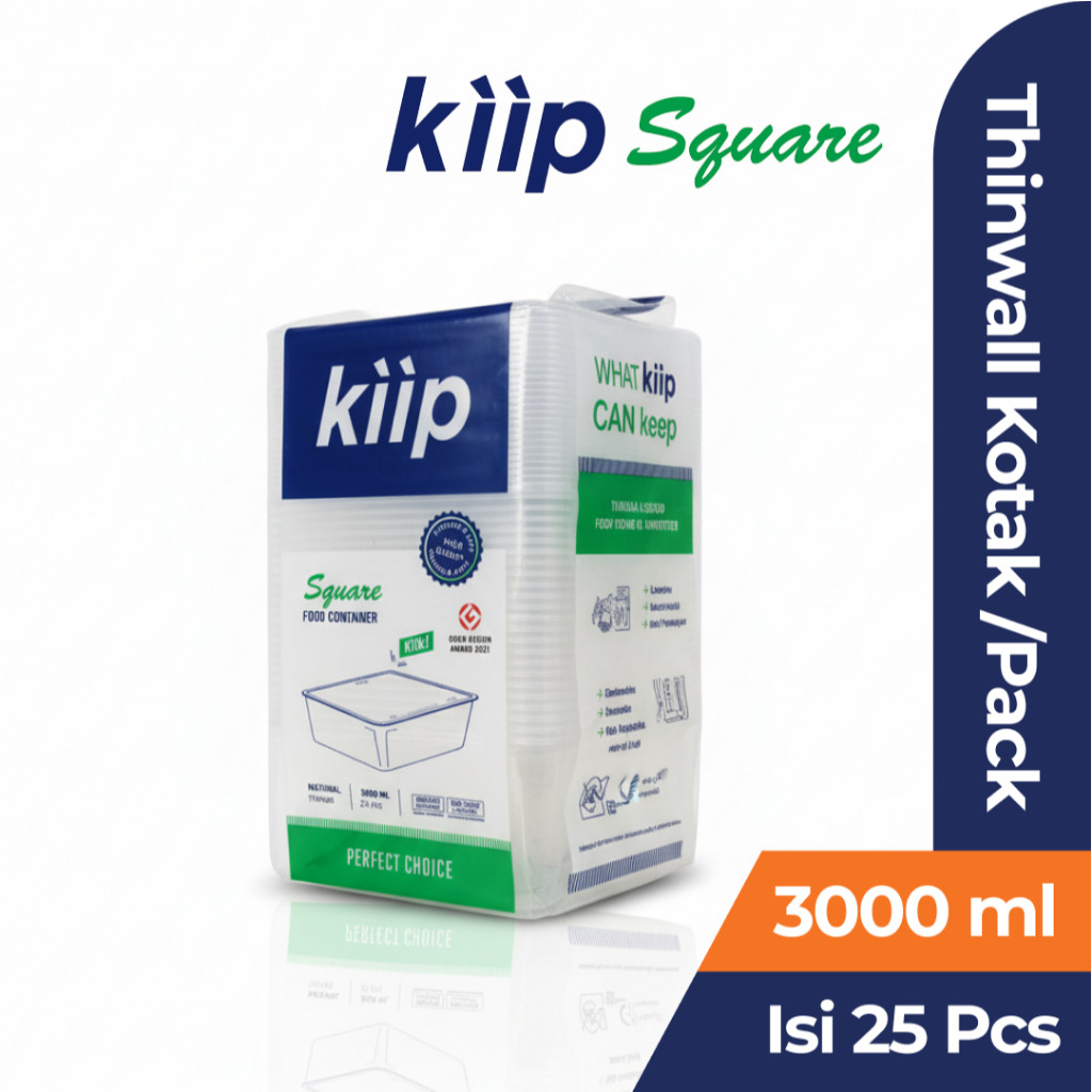 Thinwall Pack 3000ml isi 25pcs Square (Persegi) / Kotak makan plastik Merek KIIP / Food container Fo