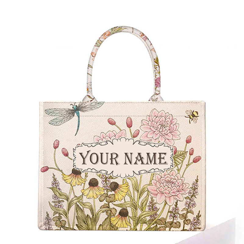 Simple Design Personalized Fashion Printing Large Capacity Canvas Bag Name Custom Letters Tote Women