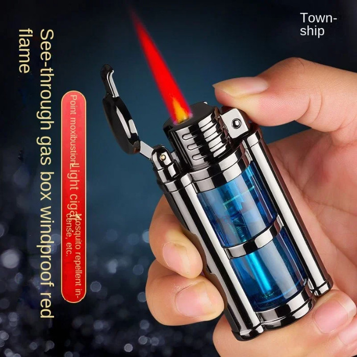 Korek api unik keren - 2023 New Transparent Visible Fuel Bin Torch Windproof Butane Lighter Men's Gi