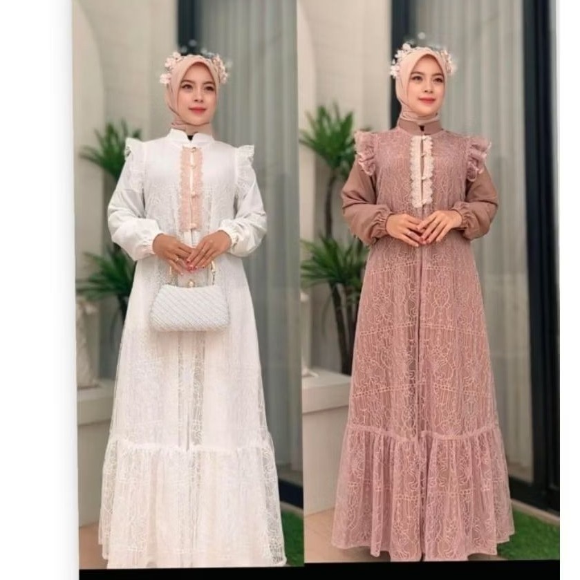 ADRIANSYAH99_ Karin Dress Mewah Setelan Gamis Kondangan Wanita, Set Outer Brokat Panjang,  Gamis Leb