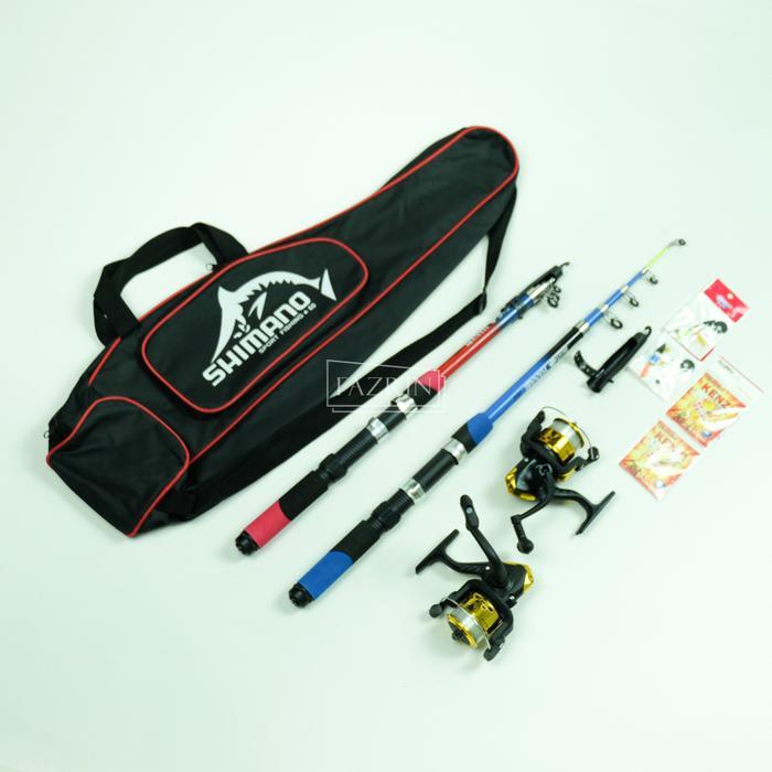 2 Set Pancingan Lengkap Joran Antena Reel 5BB & Bonus Tas Shimano Fiber 1,5 Meter Siap Pakai Kekuata