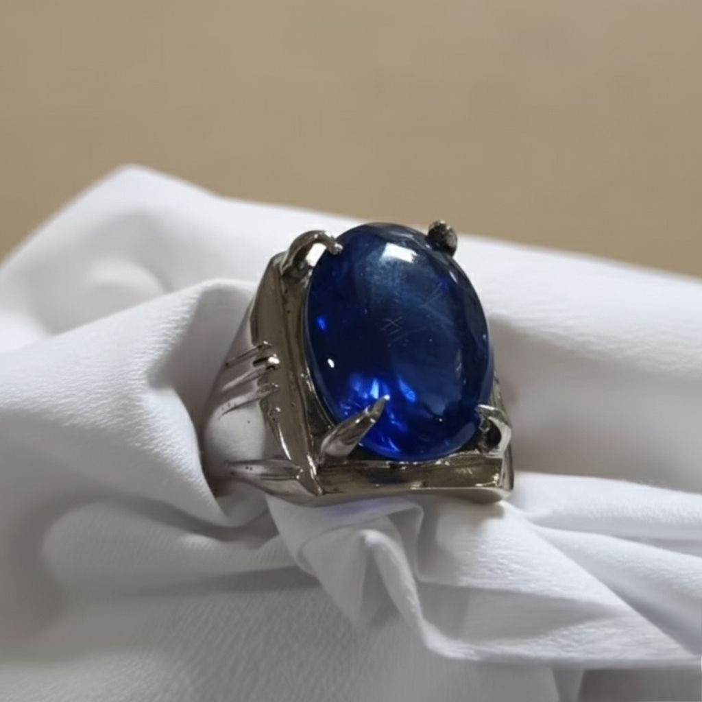 cincin pria mewah king safir dep blue ring monel jumbo