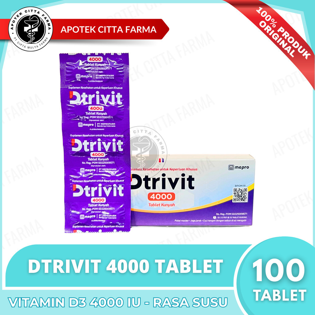 Dtrivit D3 4000 IU Dispersible Tablet 1 Box - Vitamin D 3 Rasa Susu - Menjaga Daya Tahan Tubuh / Mem
