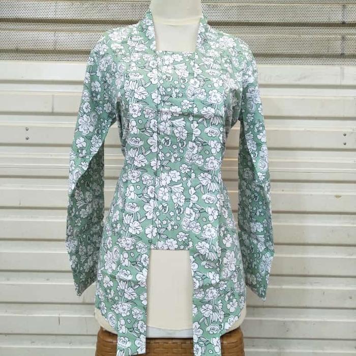 Atasan kebaya kutubaru premium motif bunga kembang/pesta kondangan - hijau mint, 4L
