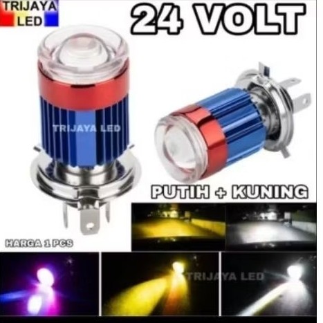 Lampu LED Utama Depan 24 Volt H4 Bodi Senja Biru Merah High Low 2 Warna Laser Gun Putih Kuning D3 Tr