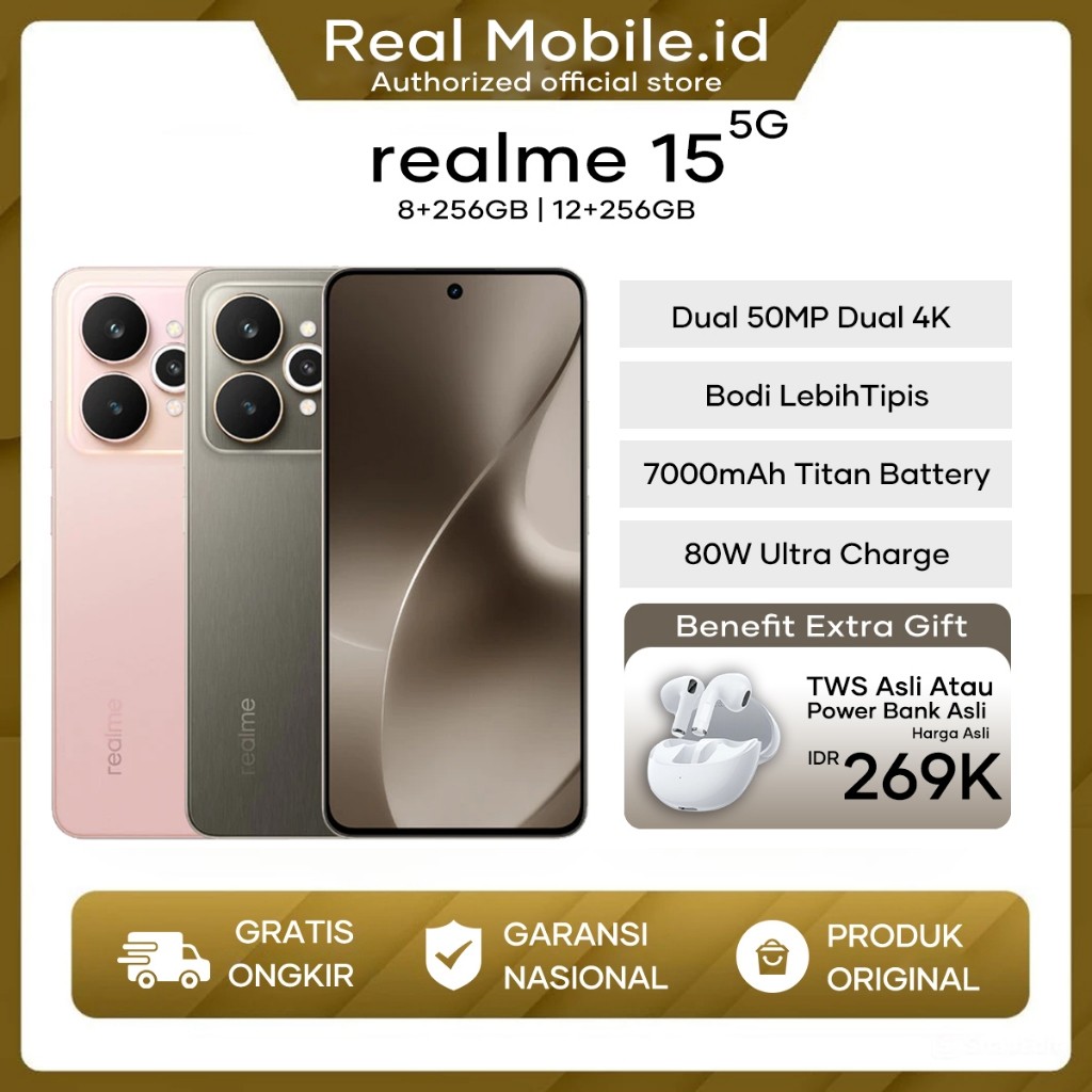 realme 15 5G [8/256GB][12/256GB] - Hp realme Terbaru 2025, Garansi Resmi Indonesia, 100% Original