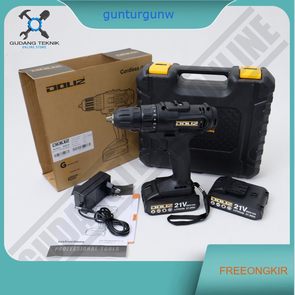 Bor Cordless Doliz BD618 21V - Mesin Bor Baterai 21 volt Doliz BD 618