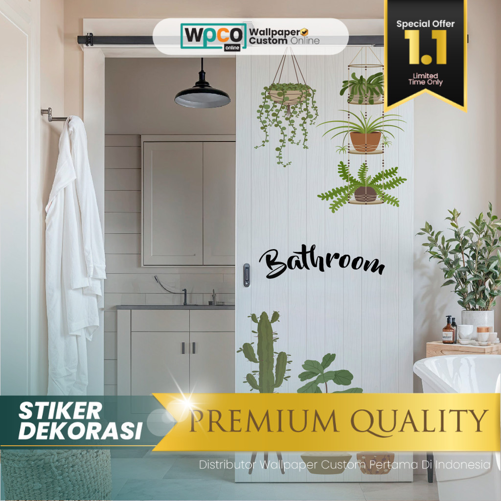 Stiker Pintu - Stiker Pintu Kamar Mandi Custom - Stiker Pintu Kamar Mandi Motif Tanaman Kaktus - Sti