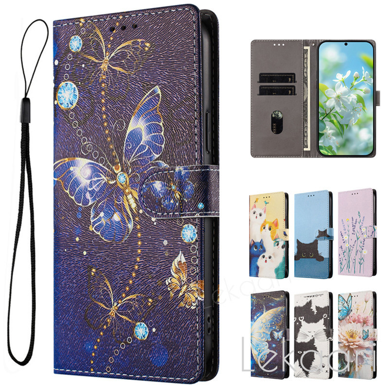Flip Case untuk ZTE Blade Nubia Air V60 V50 Design Vita V41 V40 Smart Cartoon Flower Painted Leather