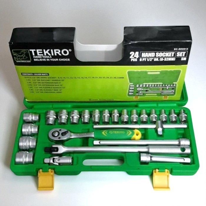 TEKIRO kunci shock sock sok set 24 pcs 8-32 mm 6Pt 1/2 Inci [ SEDIA ] Kunci set lengkap motor/Kunci 