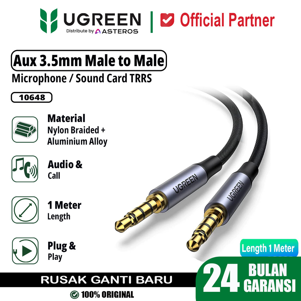 Ugreen Kabel Jack 3.5 mm TRRS 4 Pole - Ugreen 20782 10648 Kabel Audio Jack Male to Male Audio & Mic