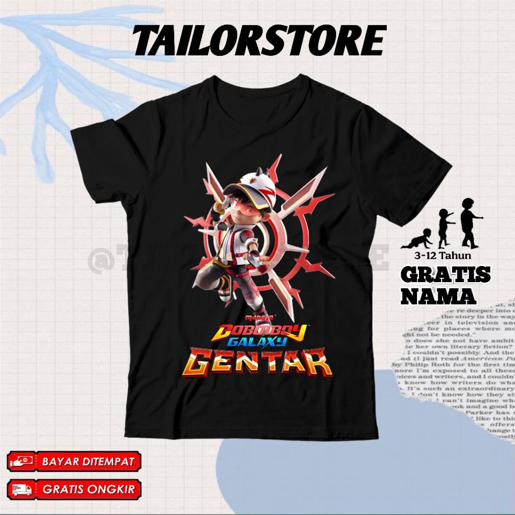 (BISA COD) Kaos Anak Motif Boboiboy Galaxy Gentar / Baju Anak Atasan Karakter Boboiboy Gentar Api Te