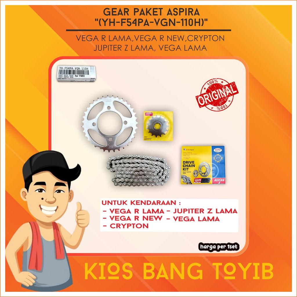 Gear Set Paket Depan Belakang Vega R New Vega R Lama Crypton  35T - 15T/428H - 100L ORI ASPIRA