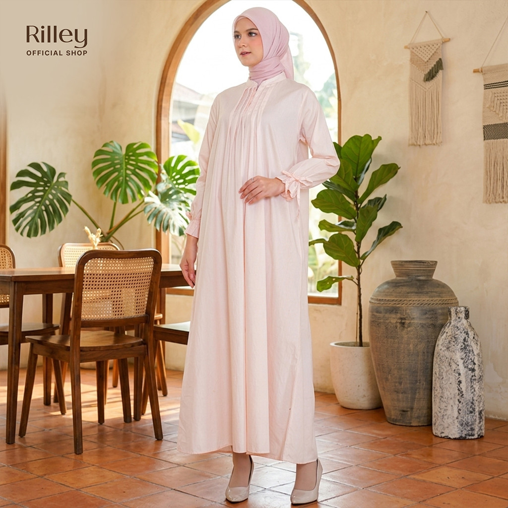 RILLEY - Gamis Rahma | Gamis Zipper Depan Bahan Adem | Gamis Wanita Bahan Poplin Polos