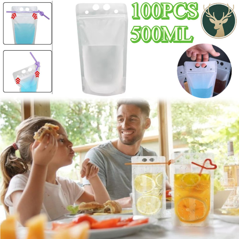 100pcs 500ML Standing Pouch Untuk Minuman Multifungsi/ Pouch Standing Minuman/ Kemasan Minuman/ Mene