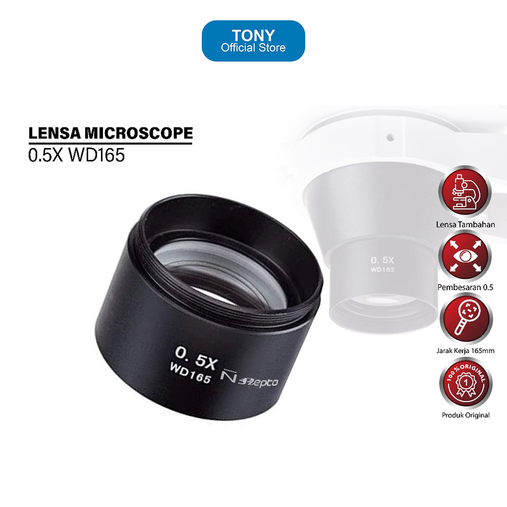 Lensa Microscope 0.5X - WD165 Auxiliary Objective Barlow Lens Stereo - WD165 0.5X