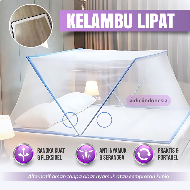 VIDICI KELAMBU KOTAK/ KELAMBU KOTAK LIPAT UKURAN 160x190cm/PORTABLE KOTAK/ KELAMBU LIPAT ANTI NYAMUK