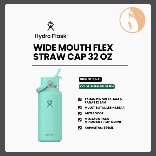 Botol Minum/Tumbler Berpergian - Hydro Flask Wide Mouth with Flex Straw Cap 32oz (Mermaid Green)