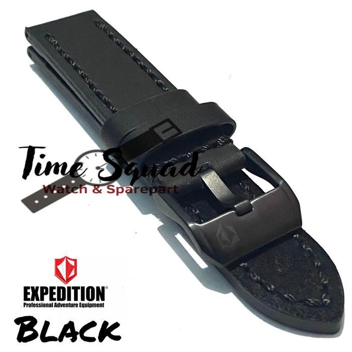 Strap Tali Jam Tangan Expedition Kulit Asli Kalep Jam Tangan Kulit - Hitam, 24 mm