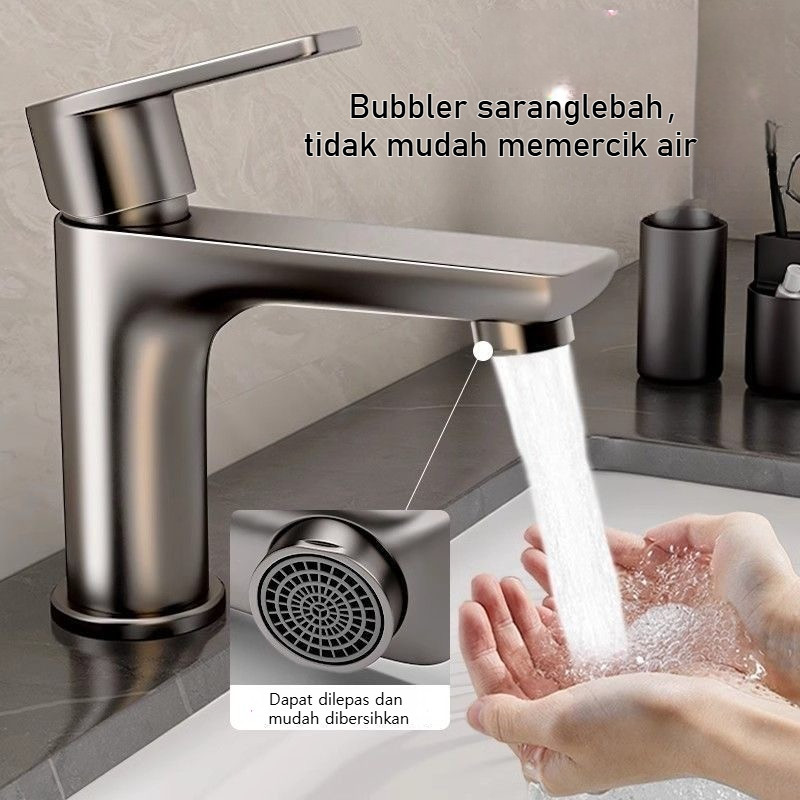 Keran Wastafel Air Panas Dingin 304 Stainless Steel Anti Karat Keran Kamar Mandi Gunmetal Anti Karat