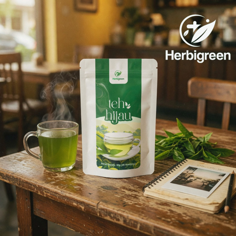 Teh Diet HERBIGREEN Green Slim Detox Herbal Drink Jati Cina Teh Hijau Premium Minuman Pelangsing Mem