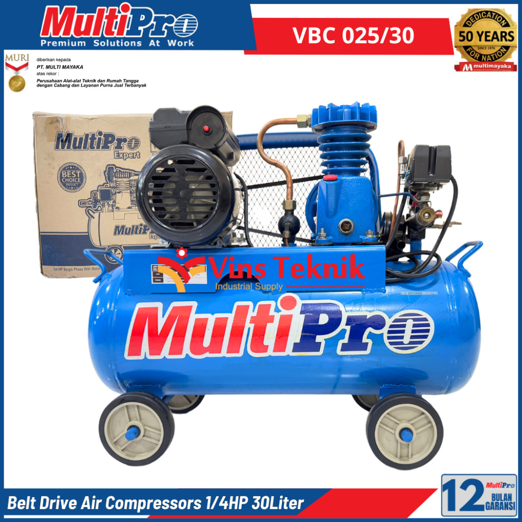 Mesin Kompresor Angin Belt Drive Air Compressors 1/4HP 30Liter MultiPro VBC 025/30 VBC025/30