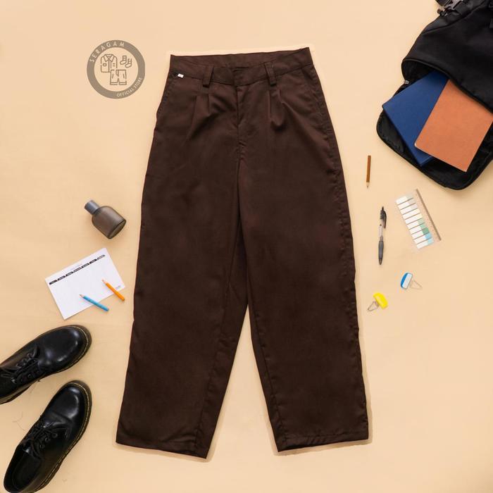 PROMO SPESIAL [BAGGY] Celana Panjang Baggy Gombrong Coklat – SMP SMA – American Drill – Tanpa Karet 