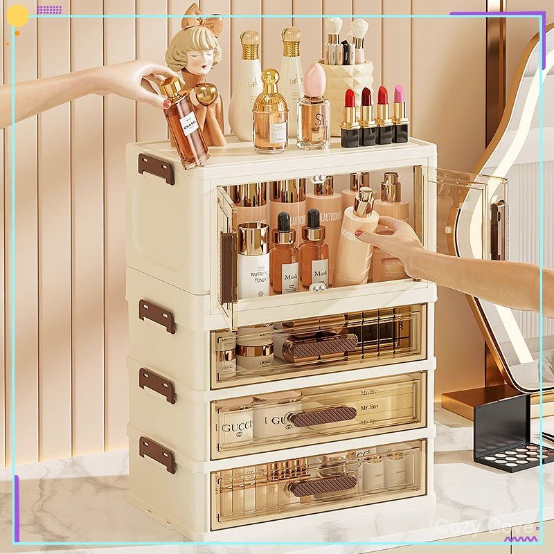 Rak Makeup Rak Kosmetik Aesthetic - Kotak penyimpanan kosmetik desktop tahan debu dengan laci, meja 