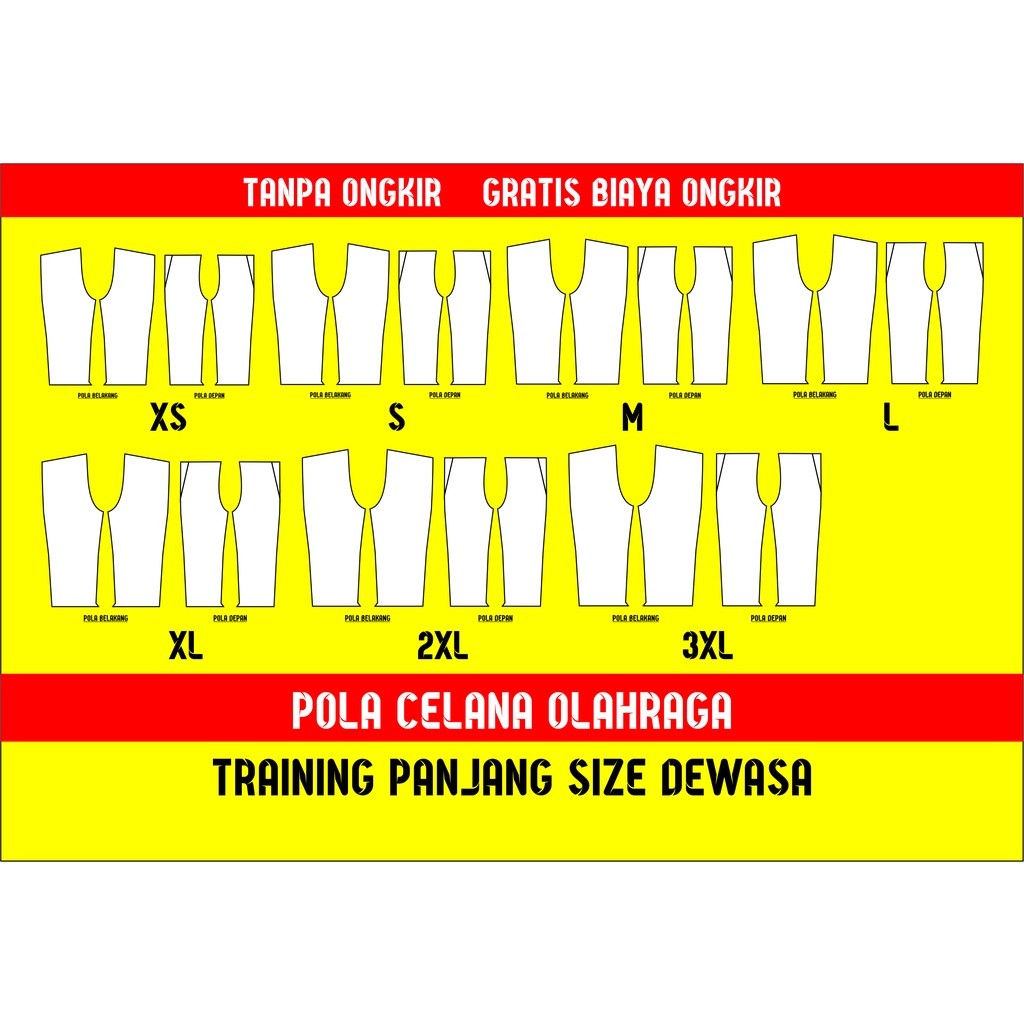 POLA CELANA OLAHRAGA TRAINING PANJANG DEWASA (SIZE XS - 3XL) Soft File