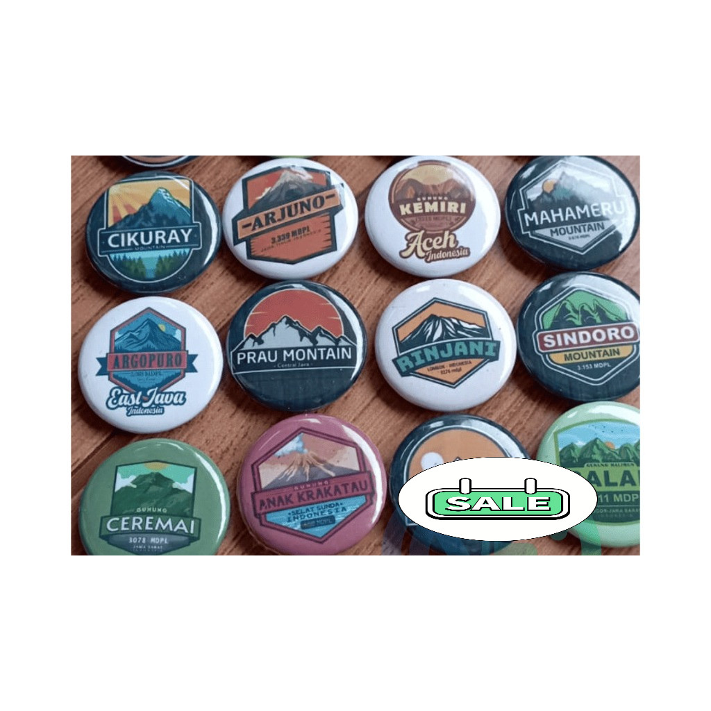Pin Bross Gunung Indonesia 32mm – Bros Koleksi Nama Gunung Nusantara Aksesoris Dekorasi Tas Baju Pen