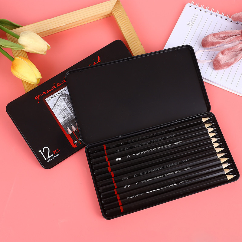 Siap Kirim Pensil Sketsa Set 12pcs/Set Pensil Menggambar Sketsa Pensil Gambar Sketsa Set Lengkap
