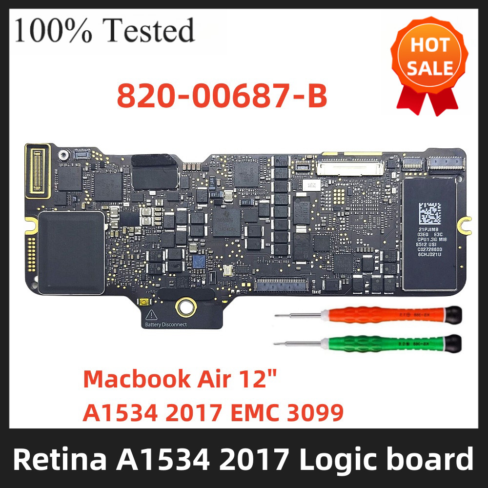 A1534 LOGIC BOARD FOR MacBook Air A1534 2017 1.2GHz 1.3ghz 256GB 512GB EMC 3099 820-00687-B Logic bo