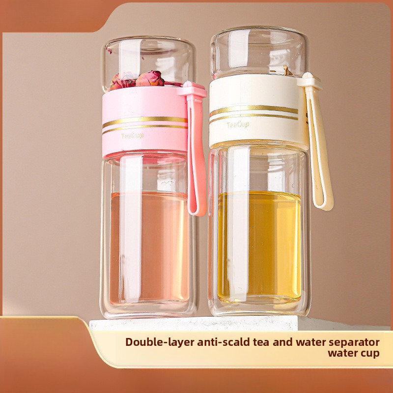 Glass Tea Infuser Bottle Leak-Proof Travel Mug Double Wall Tea Cup Portable Infuser Water Bottle Wat