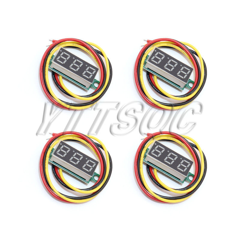 4pcs  0.28In gital Mini gital Voltmeter Three-Line 0-100V gital Voltmeter Gauge Tester LED splay Pan