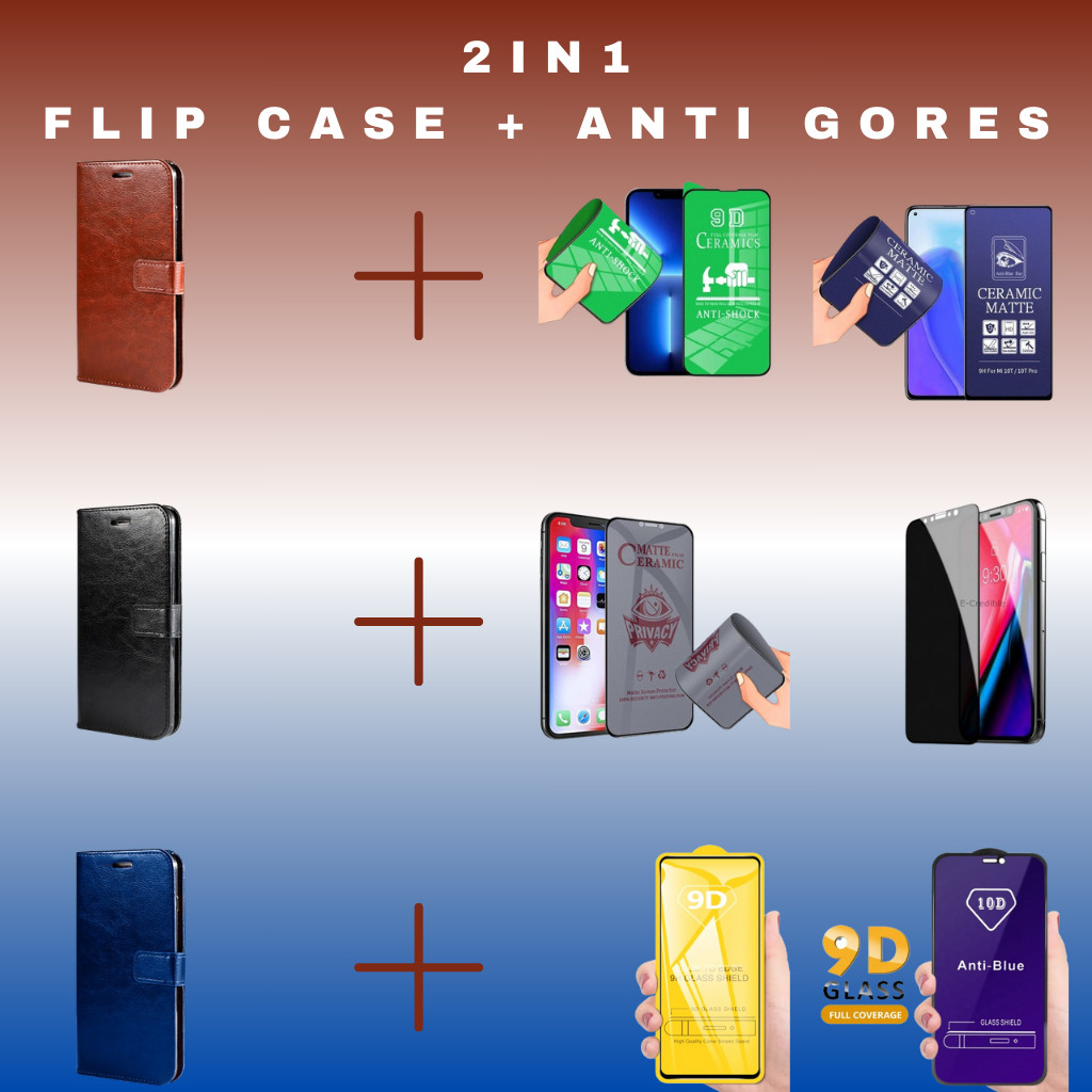[ SAMSUNG A03 / A03S / A03 CORE / A04 / A04E ] Case Flip Kulit Viseaon Book Cover + Tempered Pelindu