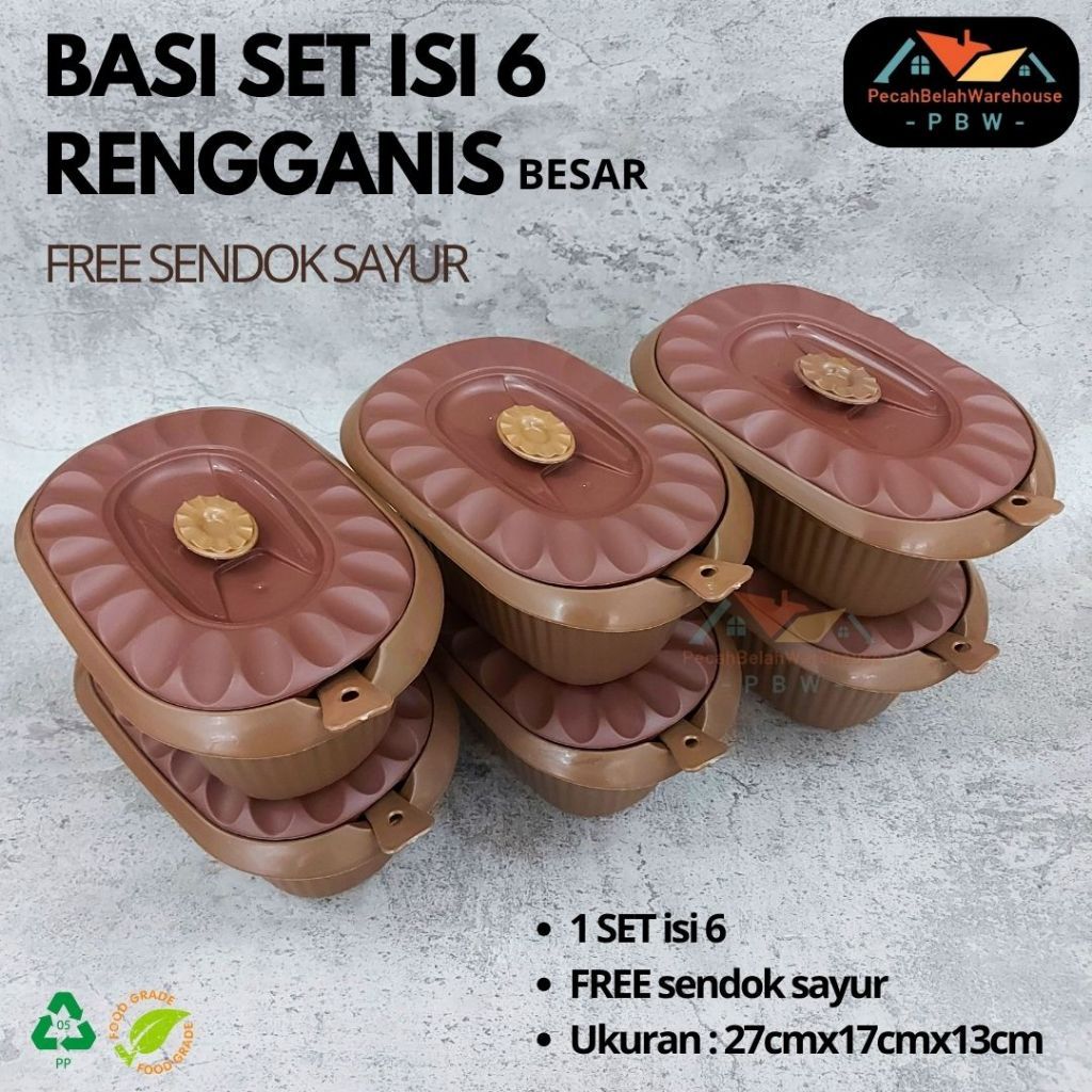 TERLARIS [SET ISI 6] Mangkok Sayur / Basi Wadah Sayur FREE Sendok Sayur / Wadah set prasmanan / Temp