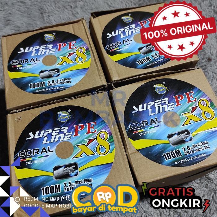 Senar Pancing PE x8 orca coral super line 0.12. 0.14. 0.16. 0.18. 0.20 - ukuran 0.08mm -bomb