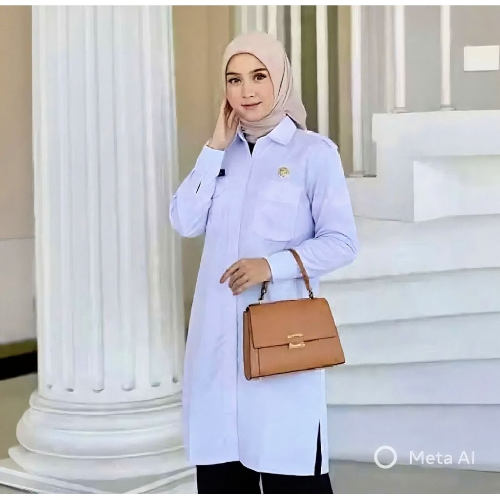 Tunik PDH Wanita Putih Polos Bahan American Drill Tebal Adem dan Halus Seragam SNI