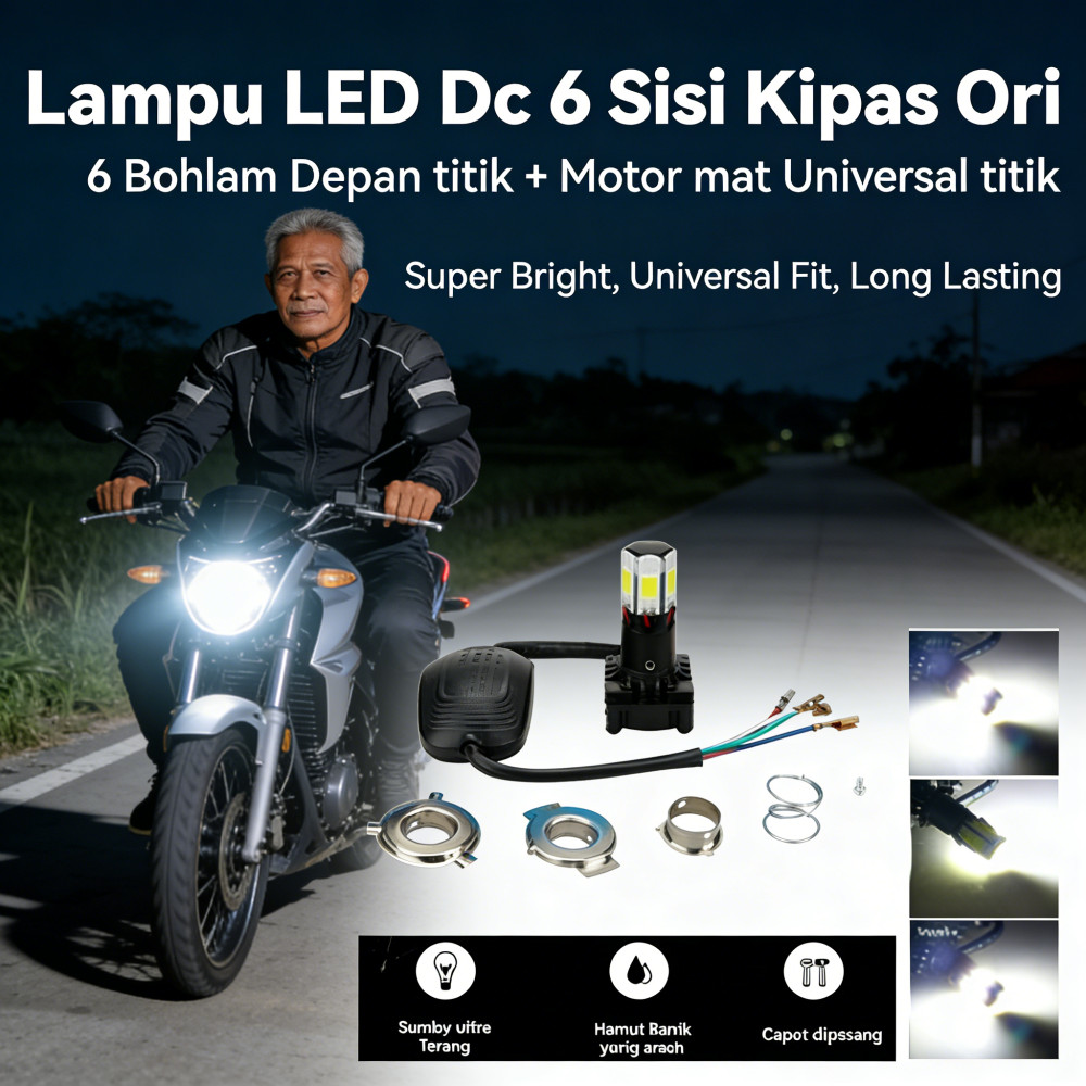 Garansi Dc + Bohlam Kipas 6 Sisi Lampu Utama Ori 6 titik Dop Motor LED Lampu